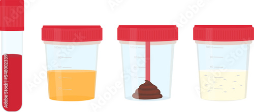 Laboratory tests feces, urine, blood, semen . Medical Analysis. Vector illustration