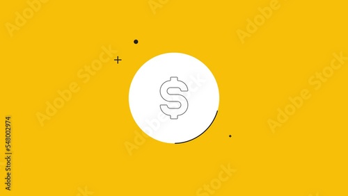 Thin line US Dollar currency symbol a yellow background. Seamless loop dynamic icon rolling in the center (ID: 548002974)
