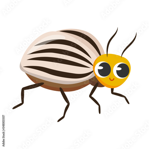 Cute half haired beetle pest cartoon character vector illustration. Funny forest or garden animals isolated on white background. Insects, nature concept