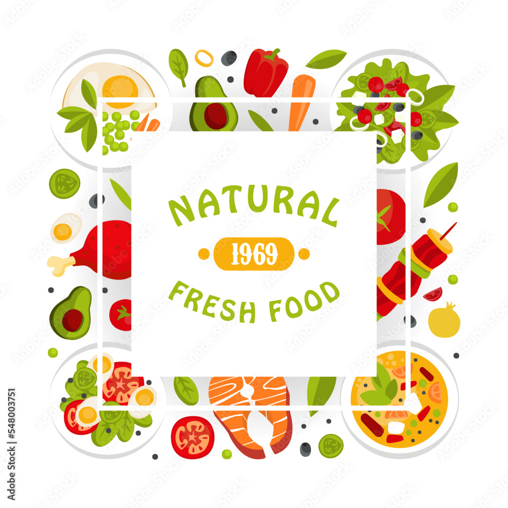 Fresh Natural Food Served on Plate Advertising Banner Vector Template Fresh Natural Food Served on Plate Advertising Banner Vector Template