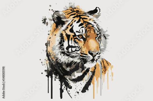 Tiger vector art. Beautiful wildlife animal. Abstract modern illustration of strong beast. Poster wallpaper. Isolated mammal  predator. Wild beautiful graphic art.