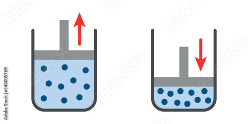 Boyle's law. Pressure and gas volume at constant temperature. Scientific vector illustration isolated on white background.