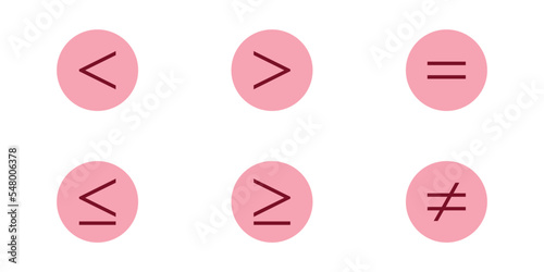less than greater than and equal symbol in mathematics. inequality symbols. Vector illustration isolated on white background.