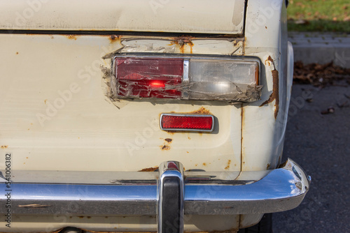 Close-up on the back of an old vintage car from the USSR