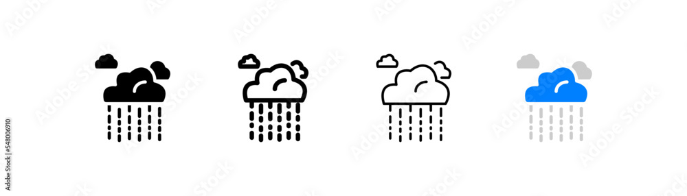 Weather conditions set icon. Cloud, cloudy, sun, rain, lightning, poring, wind, drop, rainbow, snow, snowflake, forecast. Nature concept. Four vector icon in different styles on a white background Weather conditions set icon. Cloud, cloudy, sun, rain, lightning, poring, wind, drop, rainbow, snow, snowflake, forecast. Nature concept. Four vector icon in different styles on a white background