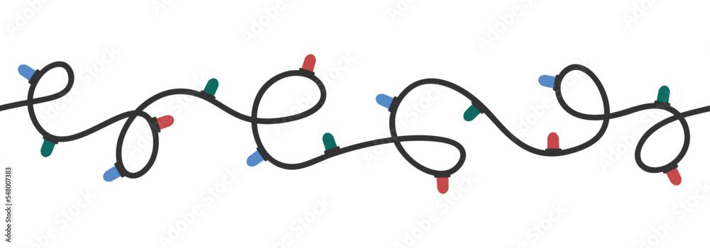 Hand drawn cute illustration of Сhristmas garland seamless border. Flat ...