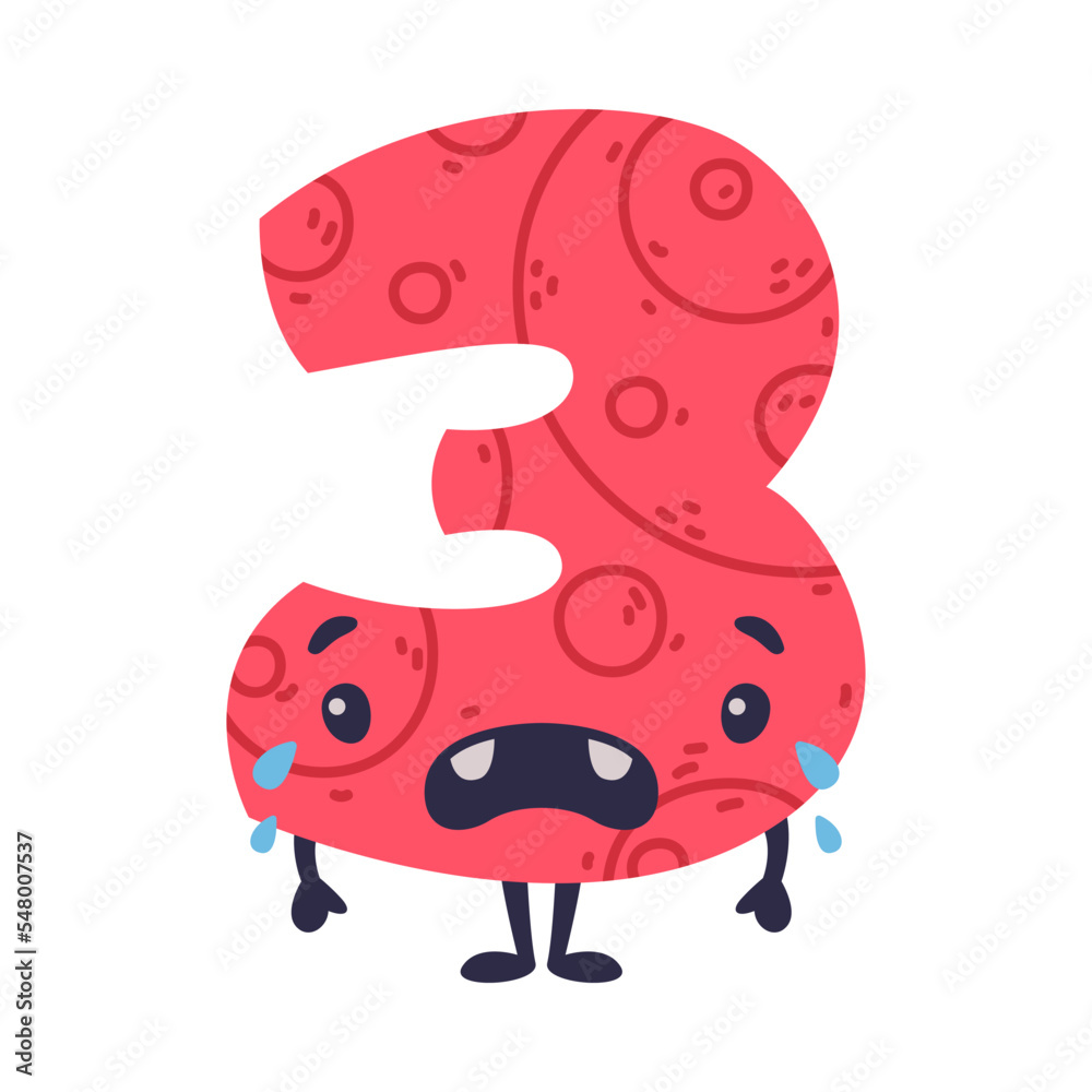 3 cute funny number character with funny face. Three comic childish bright colorful numeral, math symbol cartoon vector illustration 3 cute funny number character with funny face. Three comic childish bright colorful numeral, math symbol cartoon vector illustration