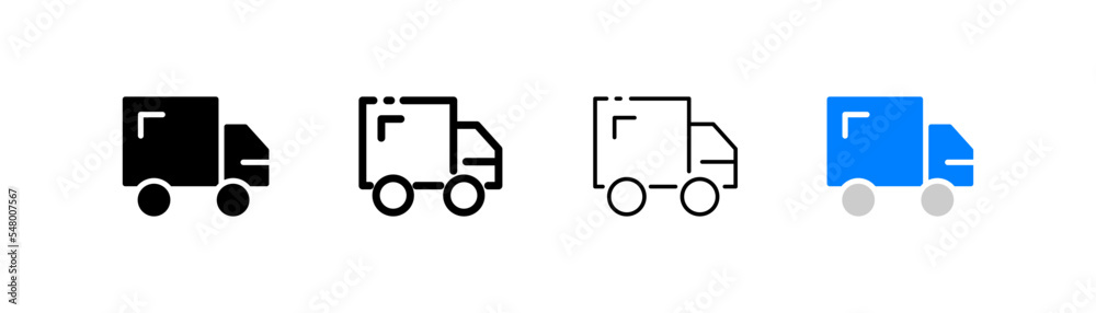 Fast shipping set icon. Logistics, truck, clock, time, watch, courier, deliver parcel, customer, purchase, buy, client, drive, car. Delivery concept. Four vector icon in different styles Fast shipping set icon. Logistics, truck, clock, time, watch, courier, deliver parcel, customer, purchase, buy, client, drive, car. Delivery concept. Four vector icon in different styles