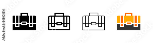 Tool case set icon. Construction, architecture, engineering, project, fix, repair, building, builder, engineer, service, help, tire fitting. Four vector icon in different styles on a white background