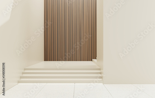 Fototapeta Naklejka Na Ścianę i Meble -  Empty Interior Room Design With 3d Blank Wall And Wood Decoration