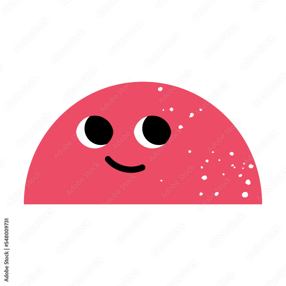 Obraz premium Colorful red semicircle geometry figure. Cartoon vector illustration. Funny basic abstract object for kids with smiling face. Geometry concept for banner design