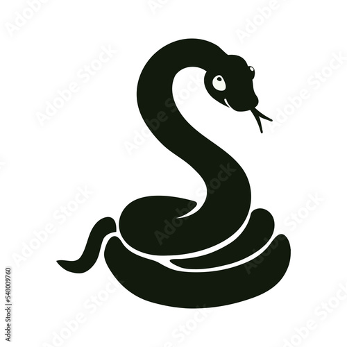 Vector Silhouette Illustration of Snake rises Isolated on White Background