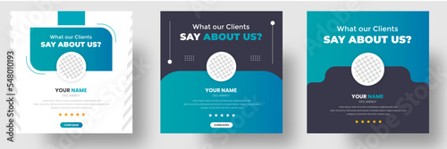 Customer feedback testimonial social media post web banner template. client testimonials social media post banner design template with green color