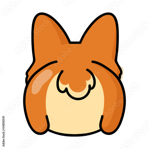 Cute Corgi turned his back puppy sticker. Flat vector illustration. Fox like dog cartoon character. Pet and mascot concept