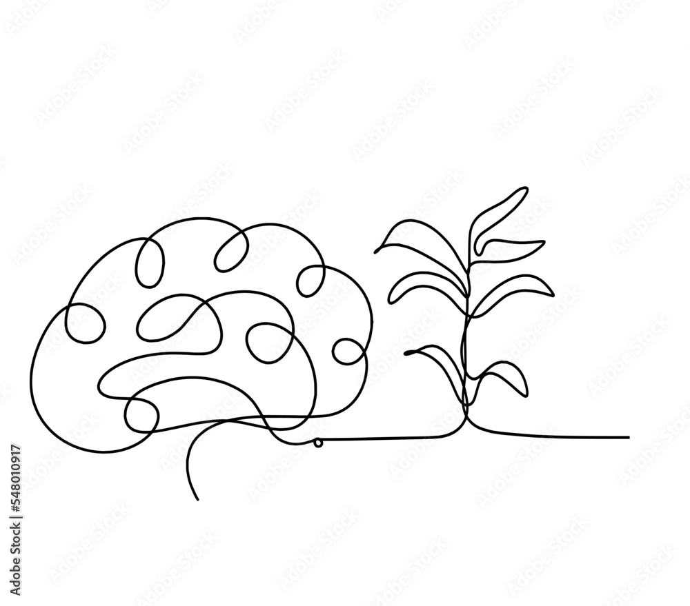 Obraz premium Abstract tree with brain as line drawing on the white background. Vector