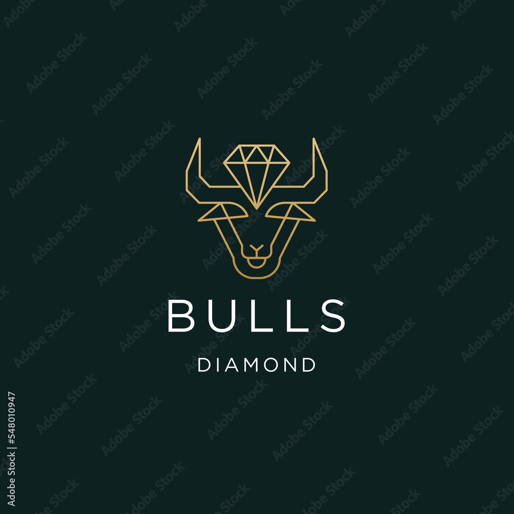 Obraz premium Bull line design with diamond logo template flat vector