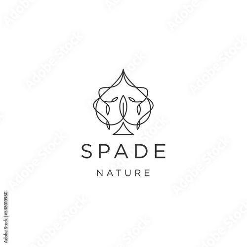 Spade ace of nature leaf line logo icon design template flat vector 