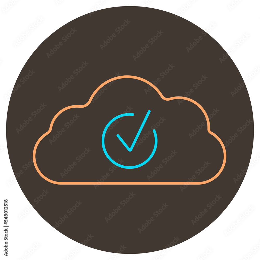 Cloud check icon outline. Two color icon on round background Cloud check icon outline. Two color icon on round background