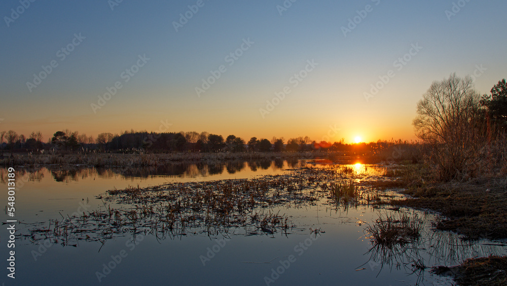 Obraz premium Sunset over the river. Summer landscape.