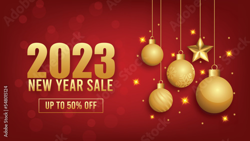 2023 Happy New year social media post or promotional Template with Christmas decoration