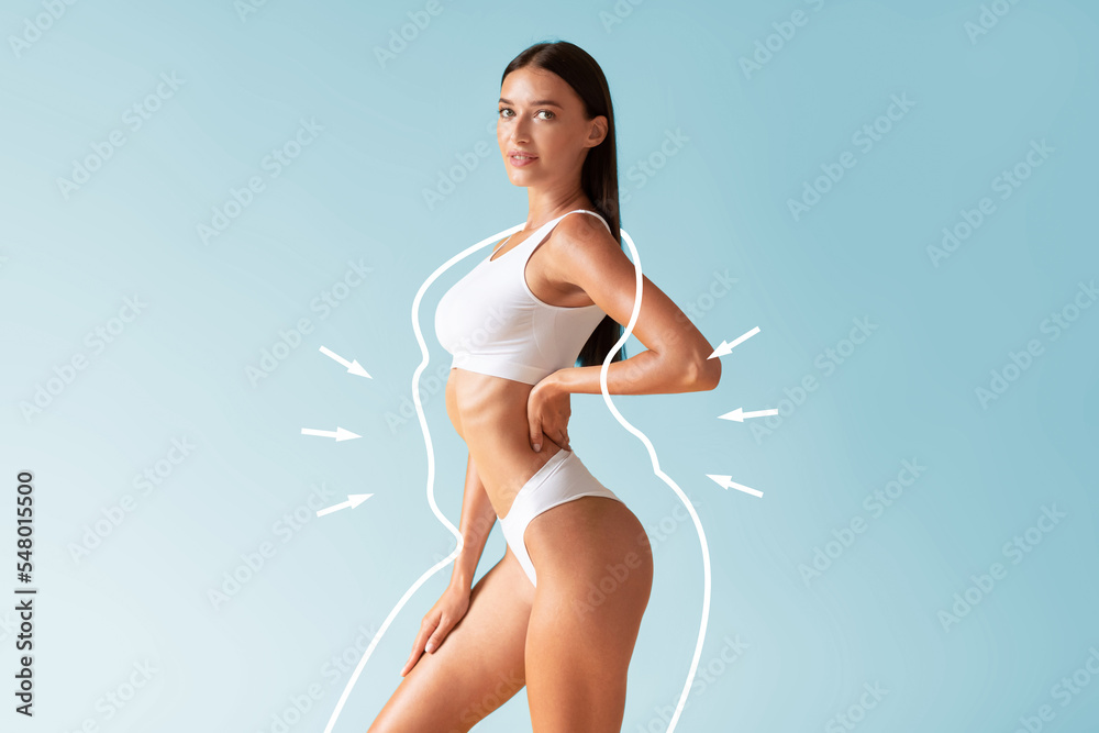 Creative Collage For Body Sculpting With Young Beautiful Female In Underwear - obrazy, fototapety, plakaty 