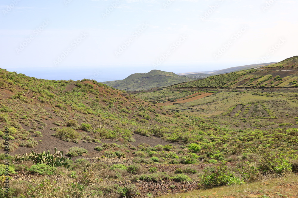 View on a mountain in the Chinijo Archipelago Natural Park to Fuerteventura

