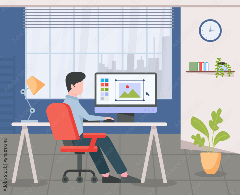 Casual person using laptop on sofa, flat illustration of work from home Casual person using laptop on sofa, flat illustration of work from home