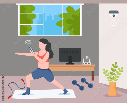 A flat illustration of exercise, girl with exercise pose