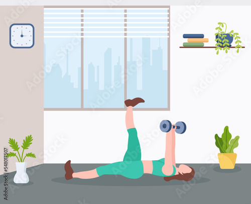 A flat illustration of exercise, girl with exercise pose