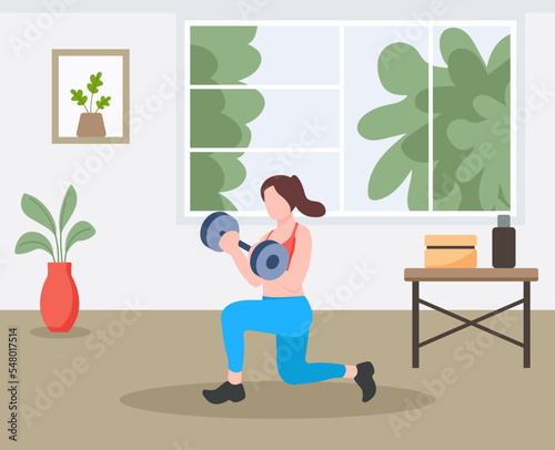 A flat illustration of exercise, girl with exercise pose