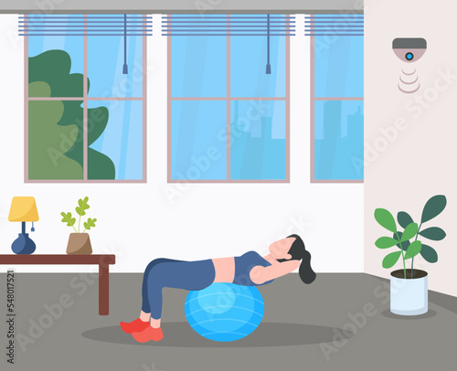 A flat illustration of exercise, girl with exercise pose