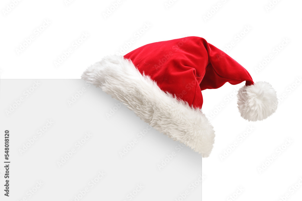 White panel with a santa claus hat White panel with a santa claus hat