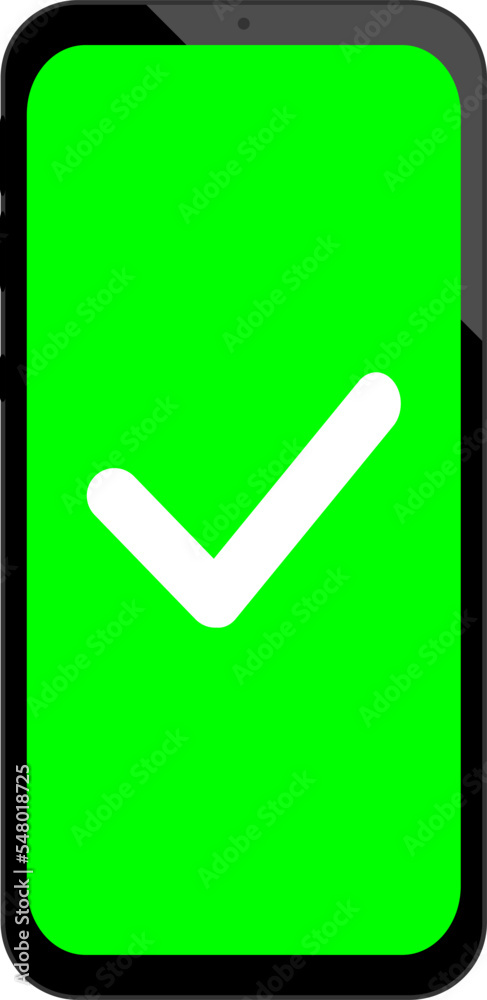 Smartphone with confirmation sign on screen, smartphone with verification sign Smartphone with confirmation sign on screen, smartphone with verification sign