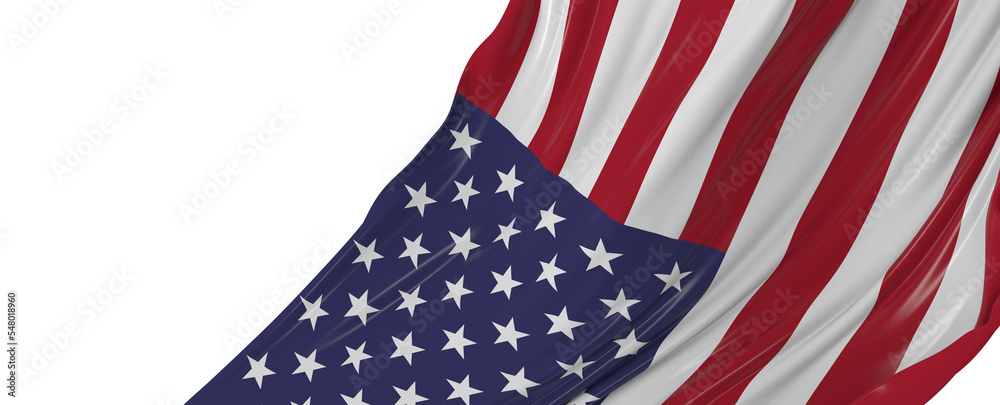 American flag on grey background. Copy space