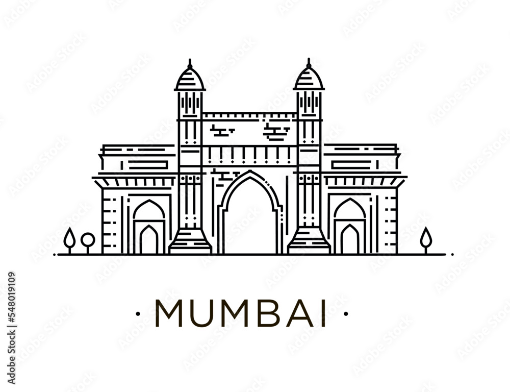 Gateway of india, Mumbai Bombay, famous historical icon vector illustration