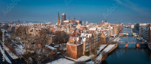 Panorama of the Main Town in Gdansk at snowy winter, Poland