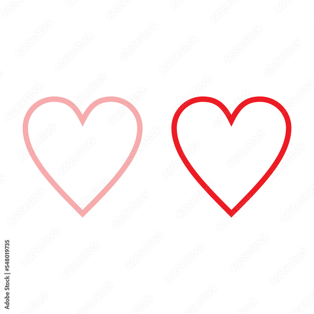 red heart and pink heart outline icon vector