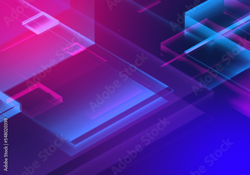 Abstract 3d blue purple color blockchain isometric digital technology texture background. © Papapig