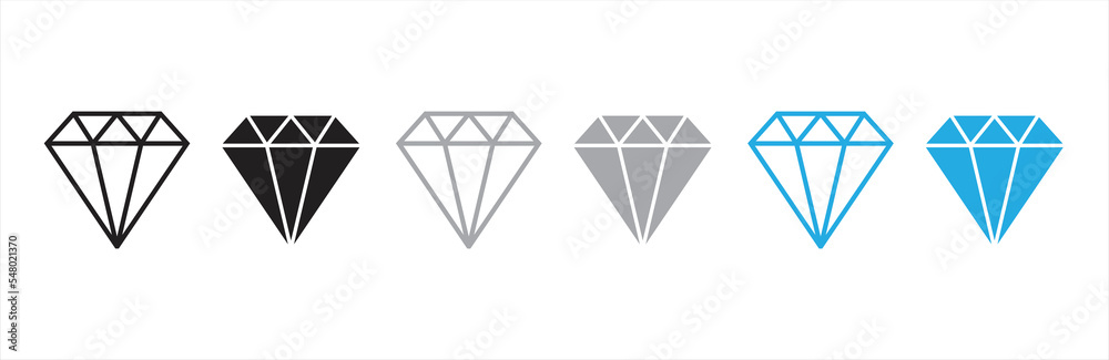 Diamond icon. Diamond icon set in flat style. Diamond icon simple style. Gem logo isolated. Diamond Shapes gemstone. Vector illustration.