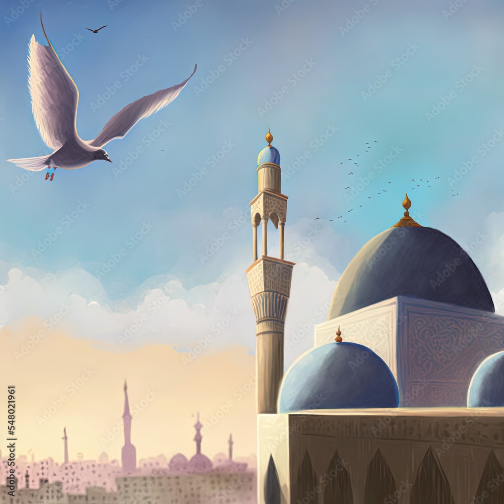Seagull flies by the mosque madrassa of sultan hassan from the citadel ...