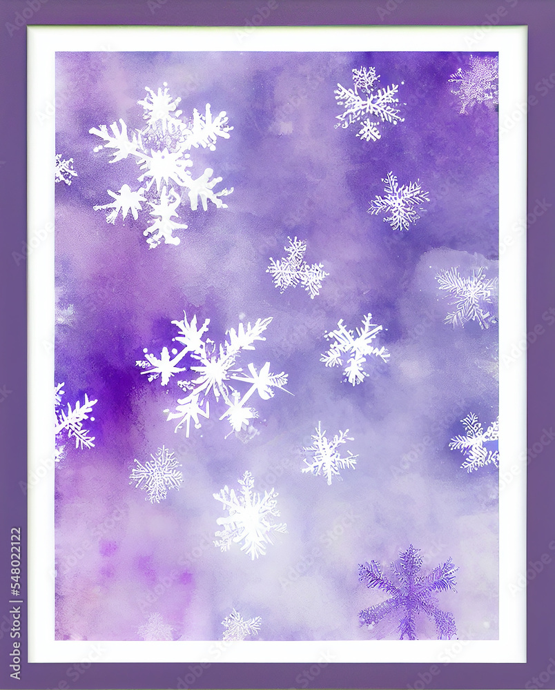 Snowflake background beautiful art watercolor block print design for poster, invitations, papers, wallpaper in winter colors and soft pastels.