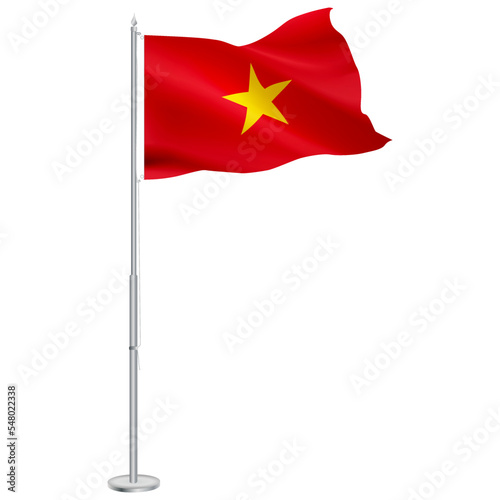 Isolated waving national flag of Vietnam on flagpole