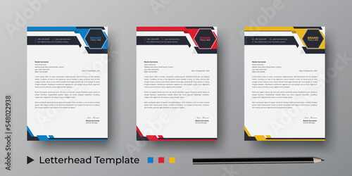 Business letterhead template design, Modern letterhead, stationery, and brand identity template design with color variation bundle