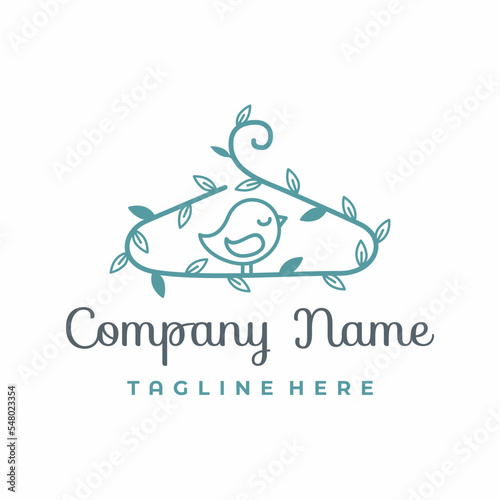 kids clothes store logo with hanger branch and little bird