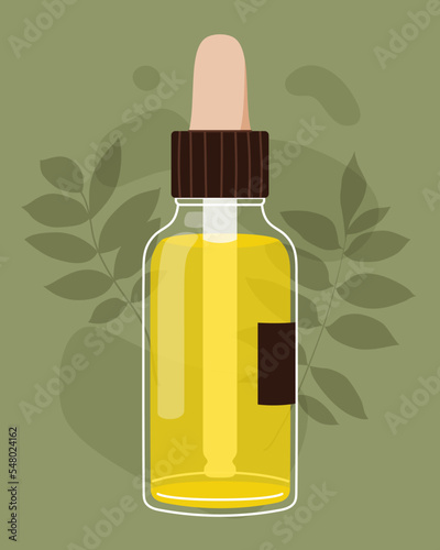Massage oil for gua sha, face oil for beauty procedure. Skin care concept. Daily skin care routine and hygiene concept. Flat  vector illustration.