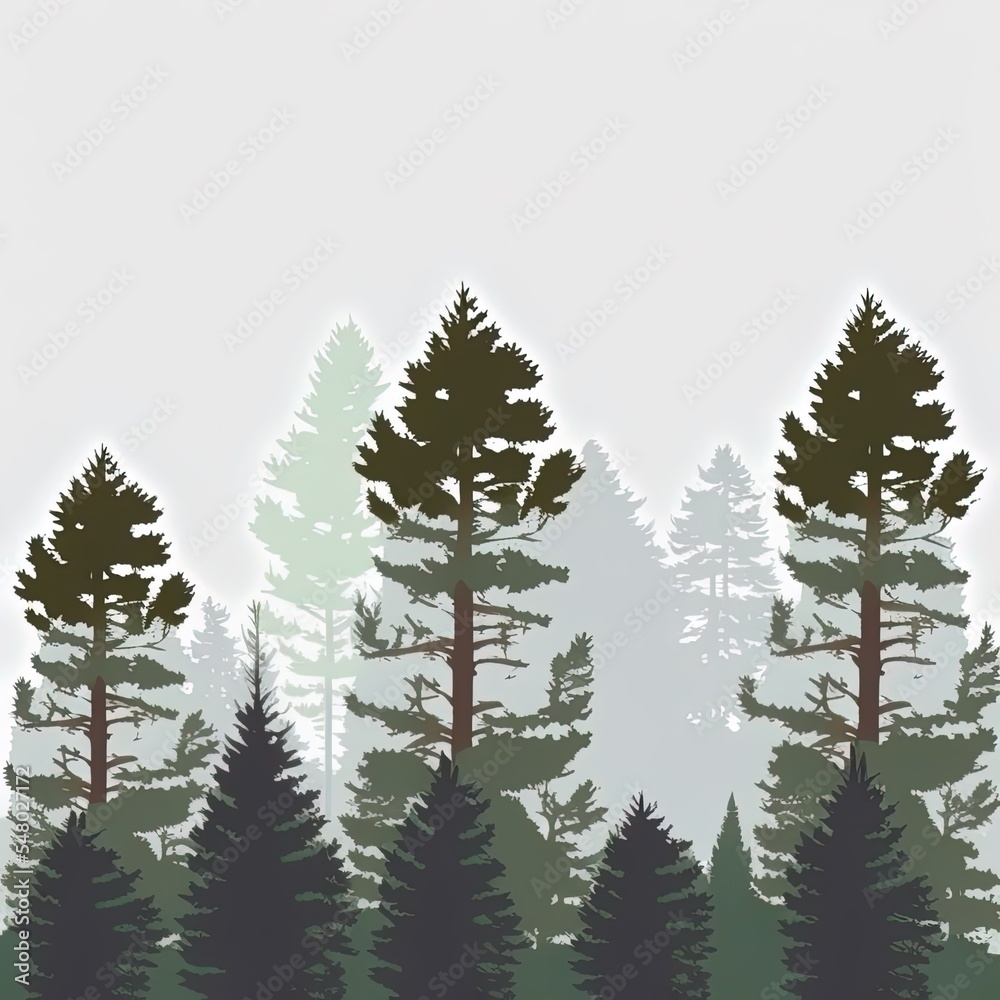 Forest panorama view. pines. spruce nature landscape. forest background. illustration of pine, spruce and christmas tree on white background. silhouette forest background. 2d illustrated illustration