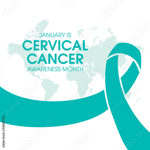 January is Cervical Cancer Awareness Month vector. Cervical cancer teal awareness ribbon icon vector isolated on a white background. Important day