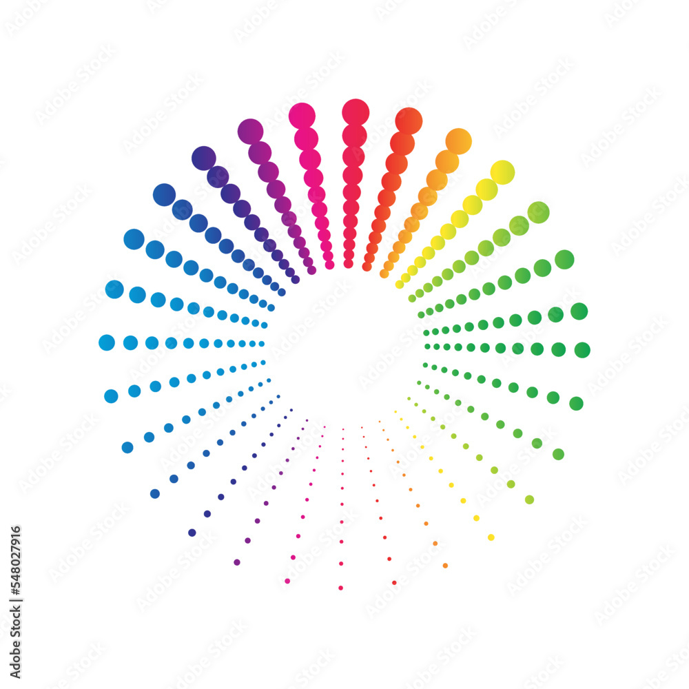 Rainbow dot circle logo halftone on the white background. Vector illustration.