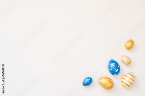 Photography Blue Easter decorated eggs isolated on white background