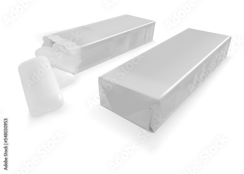 Realistic Detailed 3d Chewing Gum and White Blank Packaging Empty Template Mockup Set Breath Freshness Concept. Vector illustration of Bubblegum